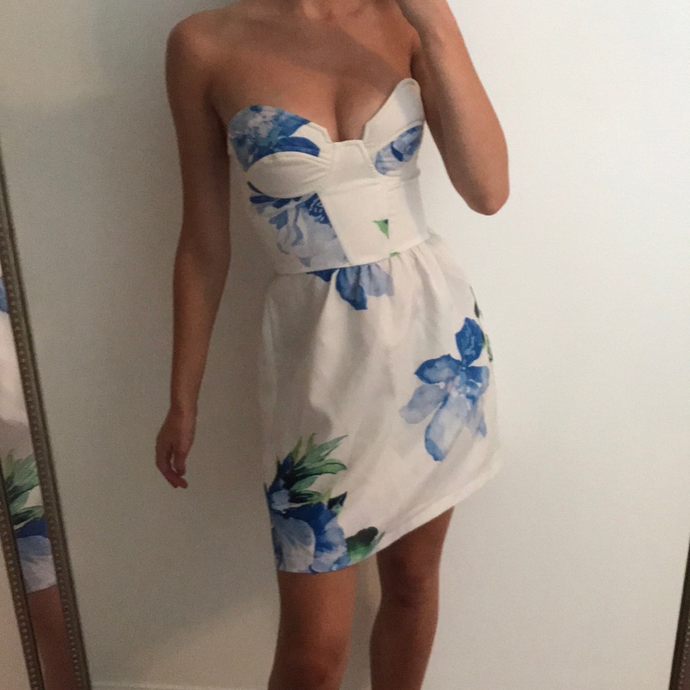 Floral White Bustier Mini Dress